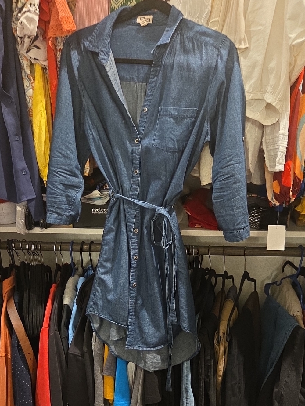 Denim Shirt Dress with Tie Waist - Blue